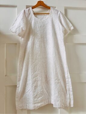 Vintage White Cotton Eyelet Dress Broderie Anglaise Shift Coastal Tunic M/L⁠